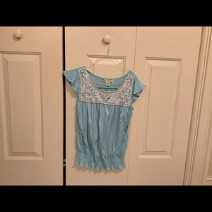 Love By Design Light Blue And White Lace Blouse (Size S)